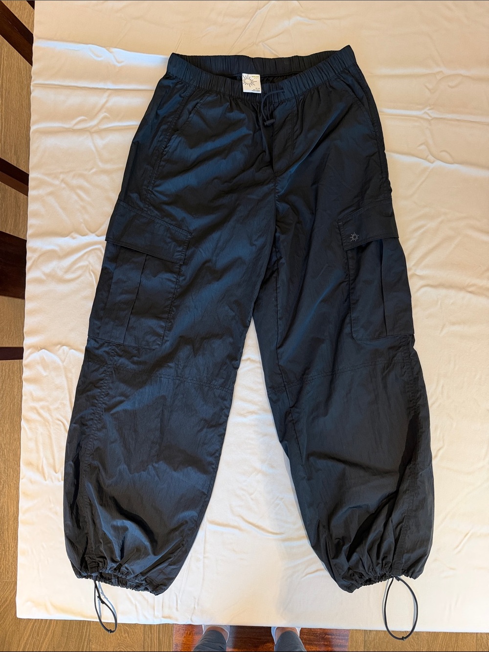 aerie Black Cargo Track Joggers with Drawstring Cuffs